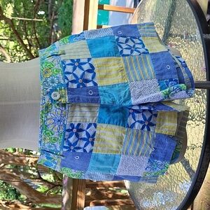 Ladies Lilly Pulitzer shorts, patchwork, floral, eyelet, blue, yellow, sz 4